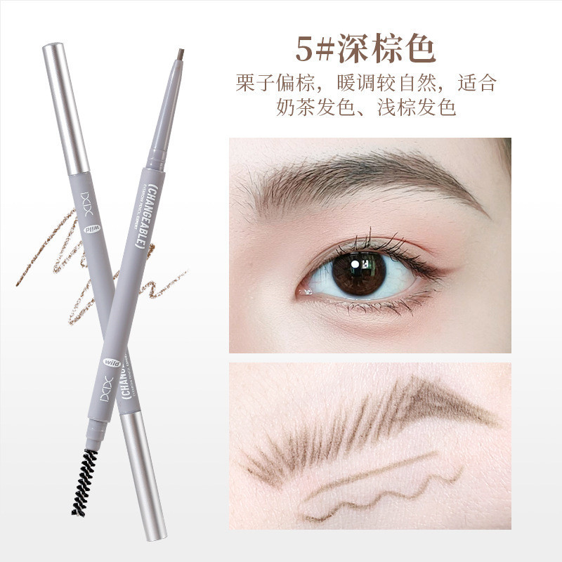 Xixi ปากกาเขียนคิ้วหมอกสามมิติพร้อมจอแสดงผลสีธรรมชาติและรากใสกันน้ําและไม่เลอะปากกาเขียนคิ้วปลายคู่
