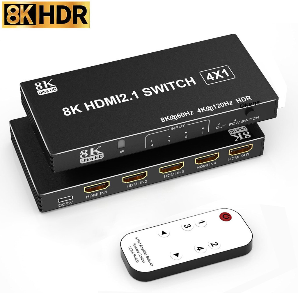 8k 60Hz HDMI 2.1 4x1 สวิทช์ 4K @ 120Hz HDMI Switcher Audio Video Converter 4 in 1 Out จอแสดงผล IR Re