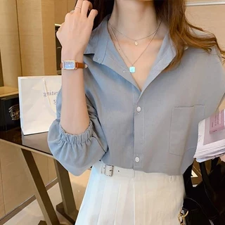 Dahong W284 ❤️เสื้อเชิ้ตวินเทจสีพื้น oversize แขนยาวสไตล์เกาหลี สีพื้น วินเทจ ใส่ได้ทุกโอกาส