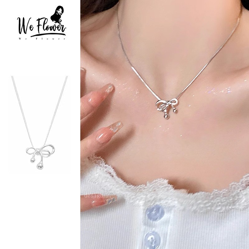 เราดอกไม้เย็นหวานส925เงินกลวงริบบิ้นโบว์จี้สร้อยคอสําหรับผู้หญิงสาวแพ้ง่ายคอโซ่อุปกรณ์เครื่องประดับ