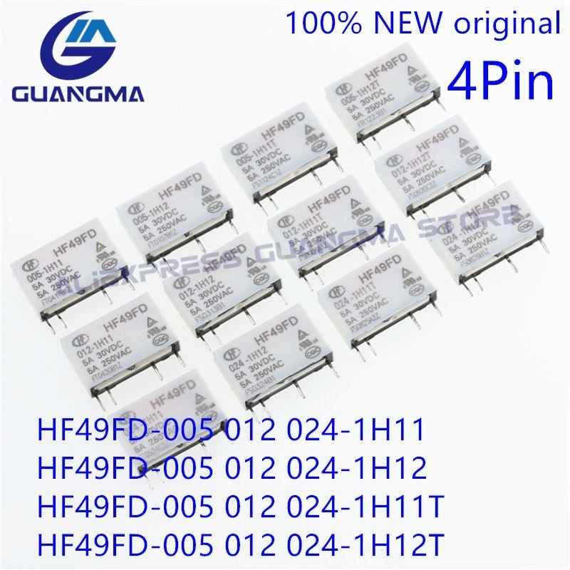 ❂20PCS 100% NEW HF49FD Relay 5V 12V 24VDC HF49FD-005-1H11 HF49FD-012-1H11T HF49FD-024-1H12T HF49FD-0