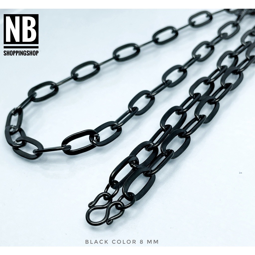 ไม่ดำ B-679 สร้อยคอสแตนเลสแท้ ลายโซ่รีด เงา สีดำ ขนาด วงกว้าง8mm 23-25-27นิ้ว  สร้อยพระ สแตนเลสแท้ ไ