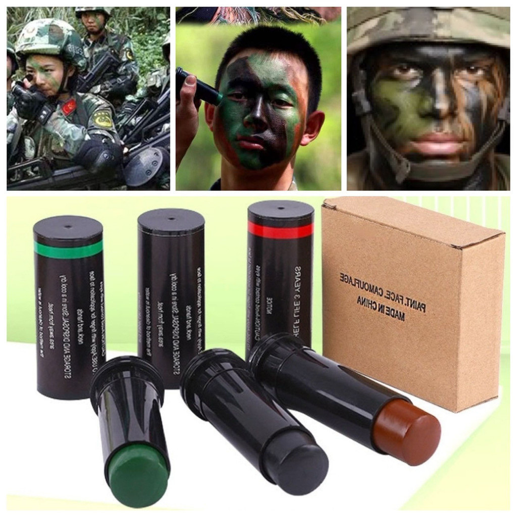 🚀 สีพรางหน้า สีเพ้นท์หน้า สีพราง ทหาร แบบแท่ง 3 สี เดินป่า กิจกรรมปาร์ตี้ ภาคสนาม เกรดพรีเมี่ยม 🚀