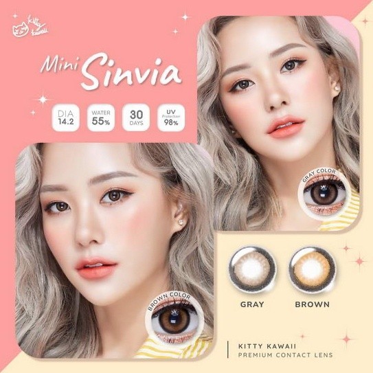 คอนแทคเลนส์(มินิ) Mini Sinvia (Kitty Kawaii) สี : Brown / Gray รายเดือน มีค่าสายตา