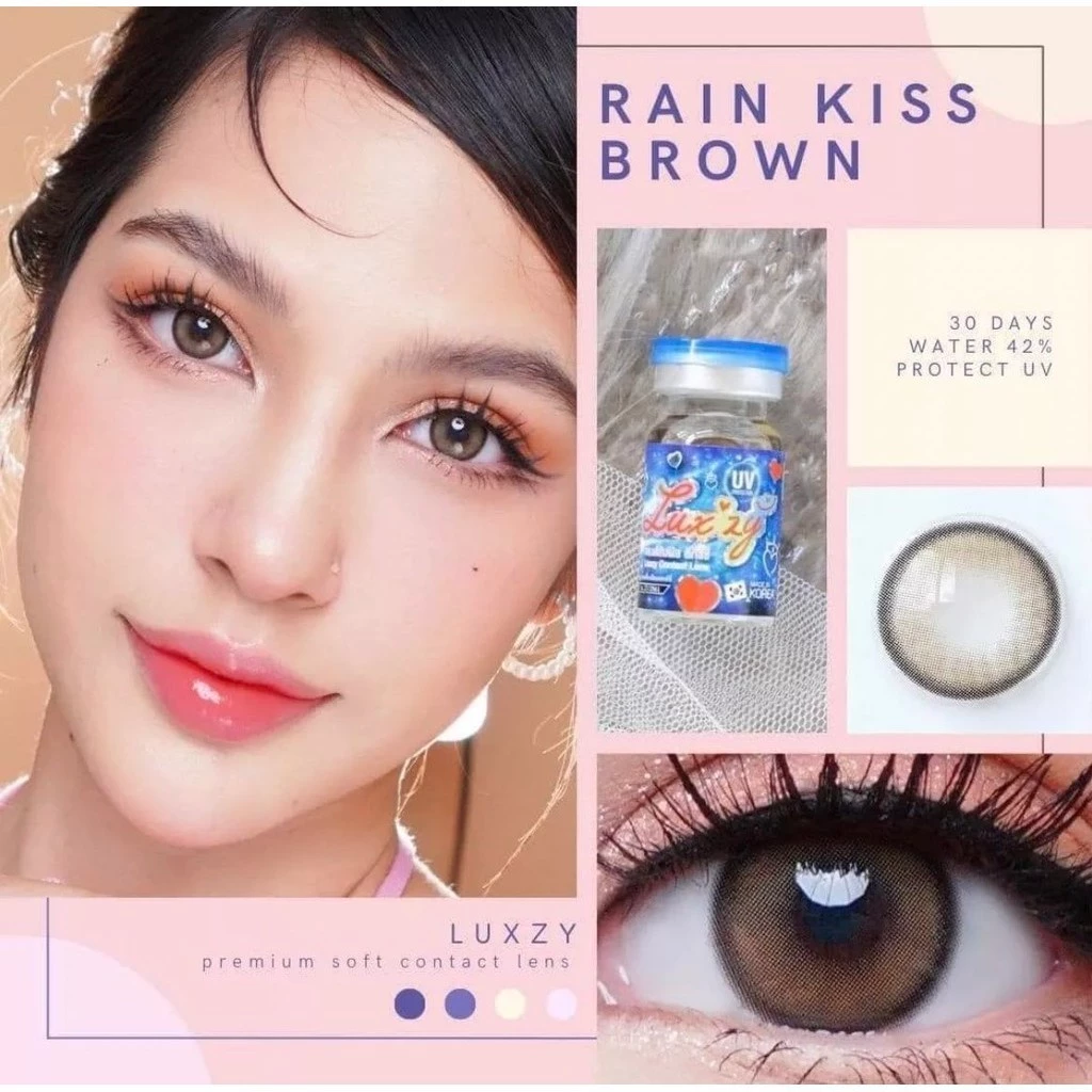 คอนแทคเลนส์(กลาง)🔥Rain Kiss🔥(LuxzyLens) สี : Brown / Gray รายเดือน มีค่าสายตา