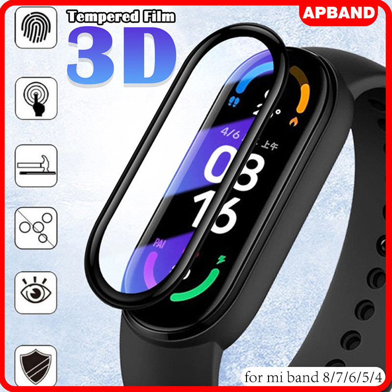 3D Anti gores หน้าจอ Mi band 9 8 7 6 5 4 Xiao Mi Mi band Full Screen Protector ฟิล์มกระจกนิรภัยสีดำด้านข้าง