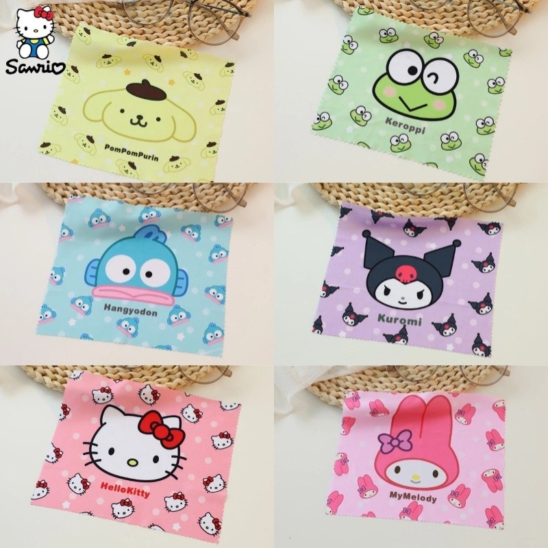 Sanrio Kuromi My Melody Cinnamoroll แว่นตาผ้าเครื่องประดับผ้าขัดผ้าทําความสะอาดสองด้านสําหรับเครื่องประดับเงินทองเครื่องมือ