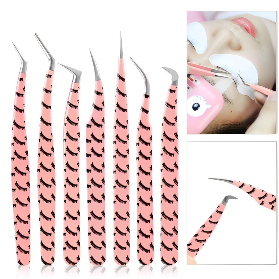 Pink Eyelash Tweezer Lash พิมพ์ Anti-Static สําหรับที่แม่นยํา False Lash สําหรับ Lash Extensions แหนบสแตนเลส