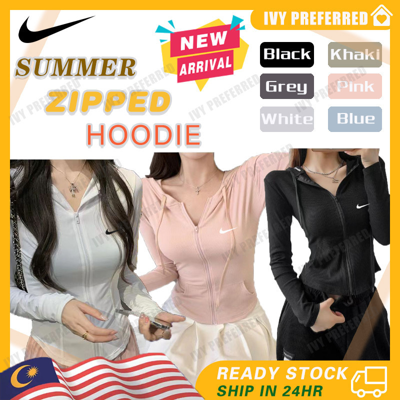 ผู้หญิงจุ่มเสื้อกันหนาวหมวกแขนยาวบางแจ็คเก็ตป้องกันแสงแดดสาวร้อนเซ็กซี่สไตล์เกาหลีแน่นคลุมด้วยผ้าเสื้อกันหนาวอัลตร้าบางฤดูร้อนโยคะแจ็คเก็ตลาดออกสวมใส่ฤดูใบไม้ร่วง เชือกรูด