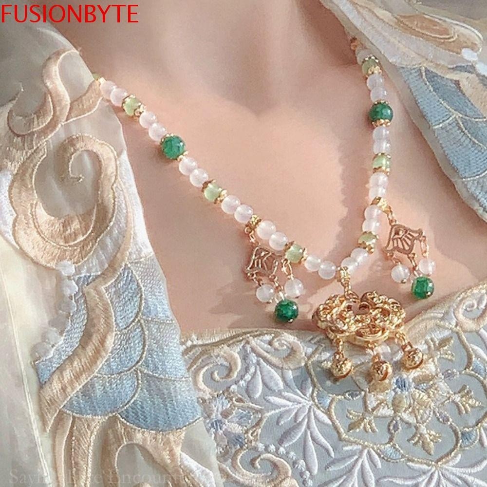 Fusionbyte วินเทจHanfuสร้อยคอ,โซ่Chokerดอกไม้ยืนยาวล็อคจี้,สไตล์จีนโบราณคอTang Dynasty Ruyi Pearl Chokerหญิง