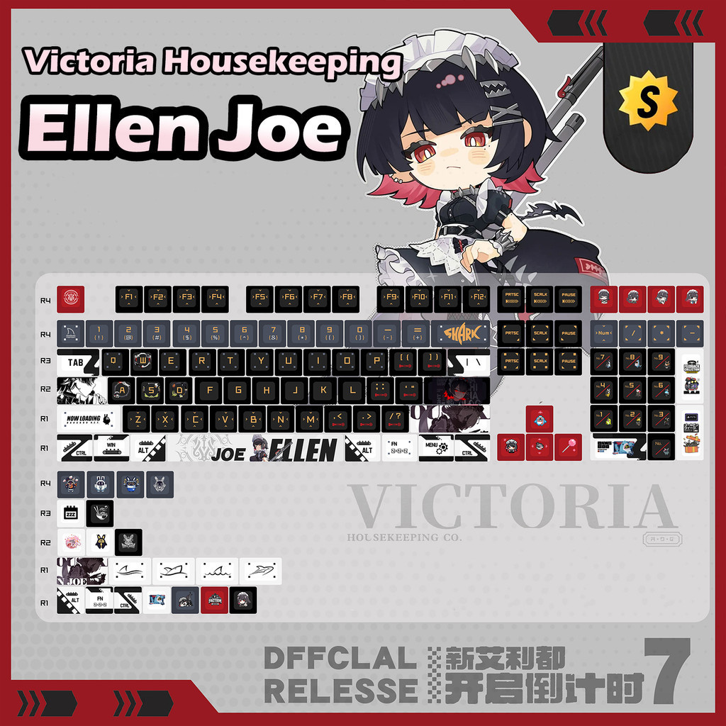 Ellen Joe Keycap โปรไฟล์เชอร์รี่ 129 คีย์ PBT ห้าด้าน Dye Sublimation คีย์บอร์ดเครื่องกล Keycap Zenless Zone Zero น่ารัก Cool Victoria แม่บ้าน Original Creative Keycap ชุด