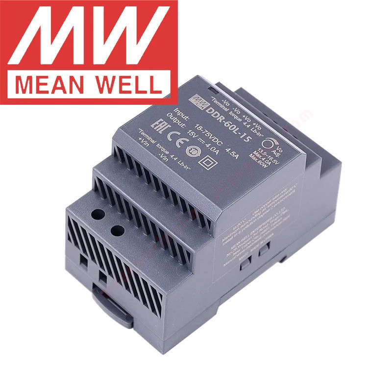 Original Mean Well DDR-60L-24 Din Rail ประเภท DC-DC Converter หมายถึงwell 24V/2.5A/60W DC to DC Powe