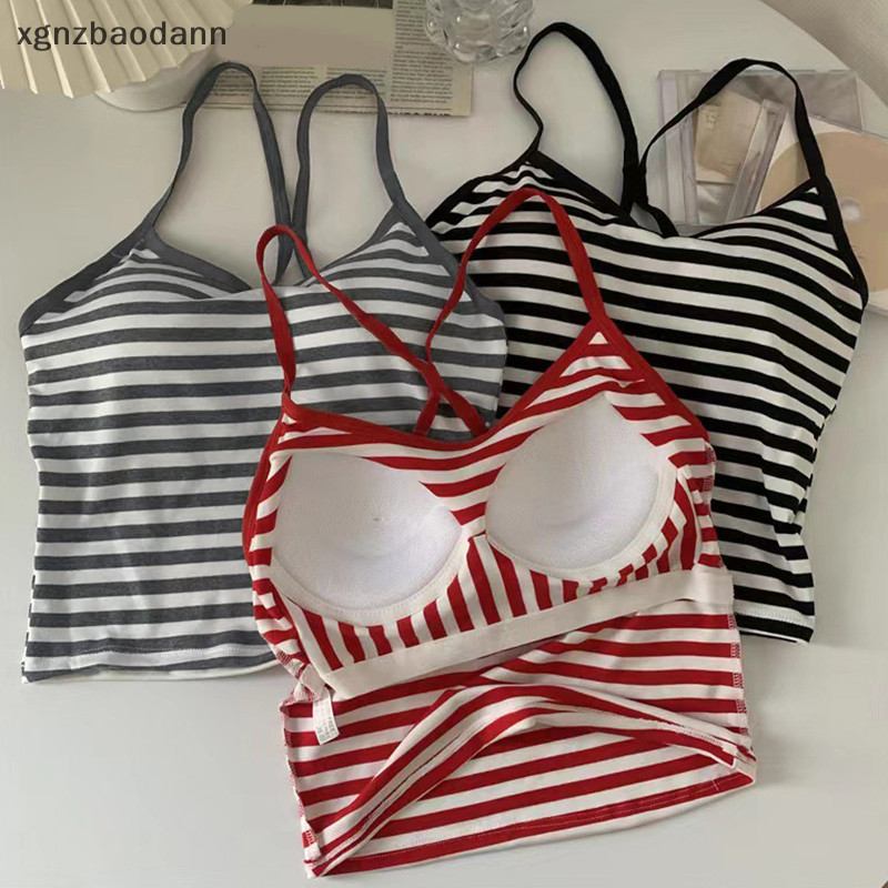 [XGNZJJ] เสื้อสายเดี่ยว เสื้อเอวลอยผ้าไหมพรมลายทางพร้อมส่งมี 3สี summer นี้ไม่ควรพลาดเด้อจ้า CKOS