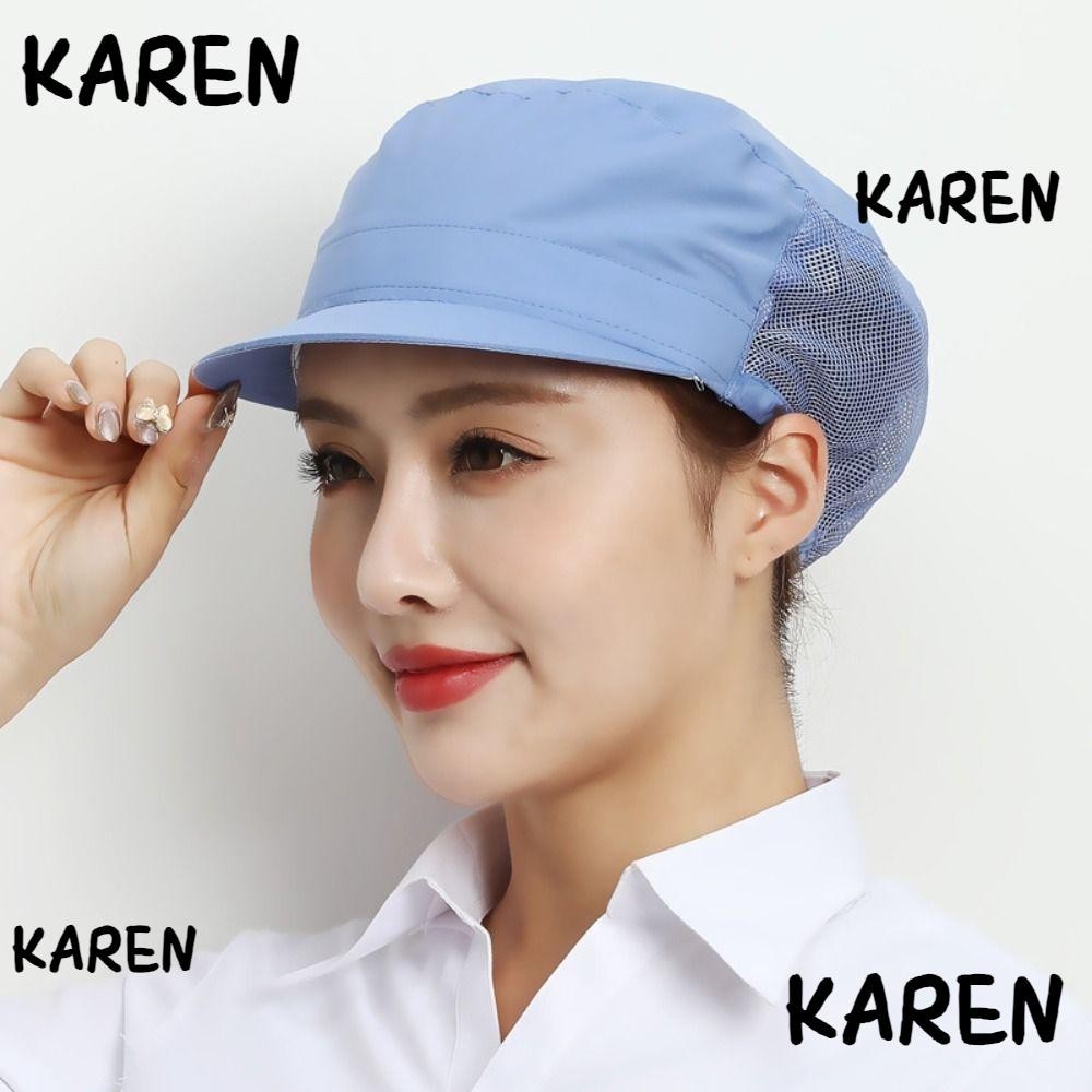 หมวกทํางาน KAREN หมวกเชฟตาข่ายระบายอากาศผ้า, บริการอาหารเก๋ๆ กันฝุ่นควันชุดทํางานทําอาหารหมวกอนามัยโรงงาน