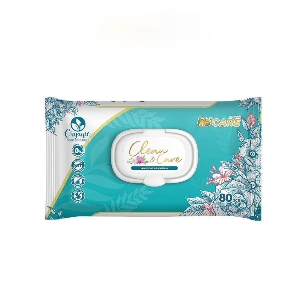 Hi-Care Clean&Care Organic100% Wet Wipes (80 แผ่น / Pack) ไฮแคร์ ทิชชู่เปียก ทำความสะอาด