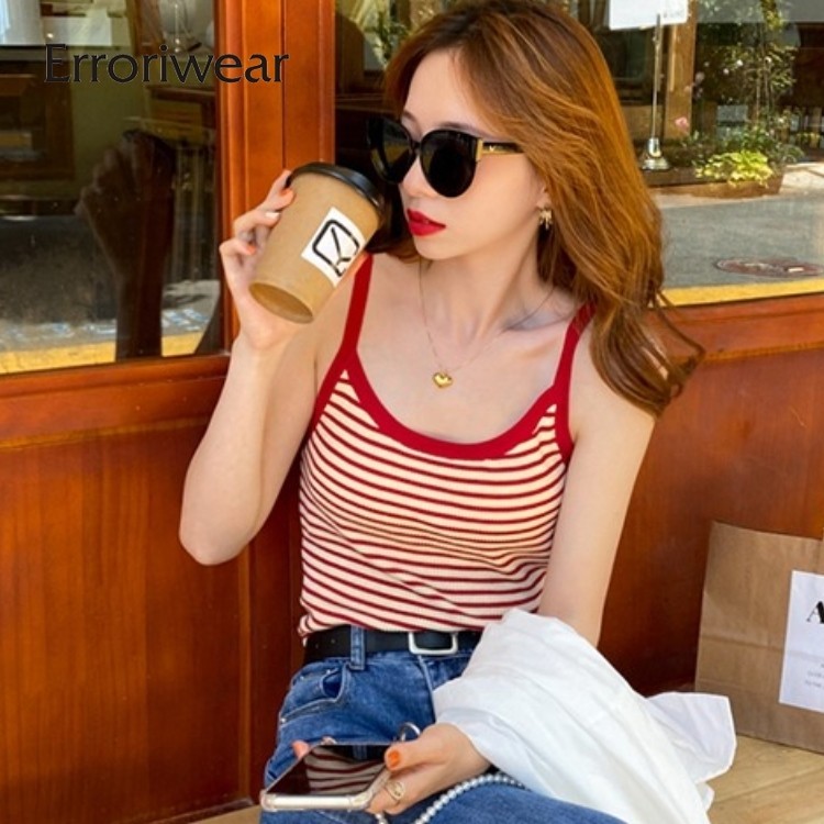 Errokiwear เสื้อกล้ามผู้หญิง 2024 ลายทางสีตัดกันทรงสลิมฟิตลําลองทุกการแข่งขัน Camisole