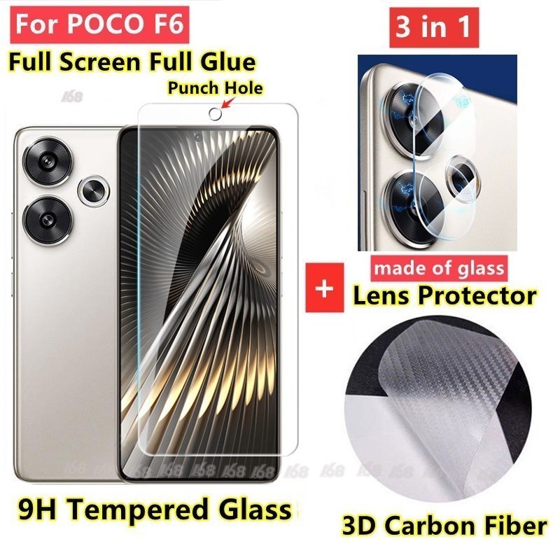 For ฟิล์มกระจก POCO F6 ฟิล์ม Poco F6 Pro ฟิล์มกระจกนิรภัย ฟิล์มหลังเคฟล่า ป้องกันหน้าจอ และเลนส์กล้อ