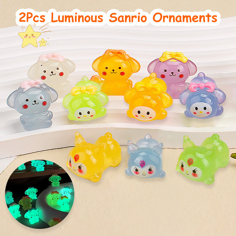 [JBTH] 2 ชิ้น Luminous Bowknot Cinnamoroll เครื่องประดับ Kawaii Kuromi Melody ตุ๊กตา Micro ภูมิทัศน์รถตกแต่งภายในบ้านเดสก์ท็อปตกแต่ง [JB]