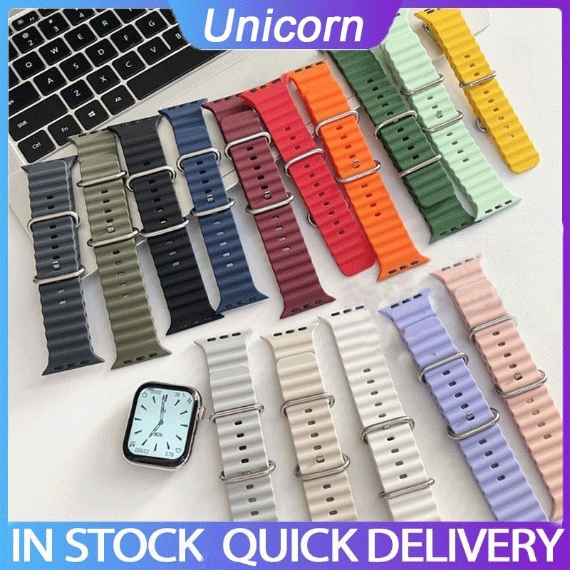 สายซิลิโคนสําหรับ Apple watch 10 42 มม.46 มม.Ultra/2 49 มม.Ocean กีฬา breathable soft สายรัดข้อมือสําหรับ iwatch 9 8 7 6 5 4 SE 45 มม.41 มม.44 มม.42 มม.40 มม.