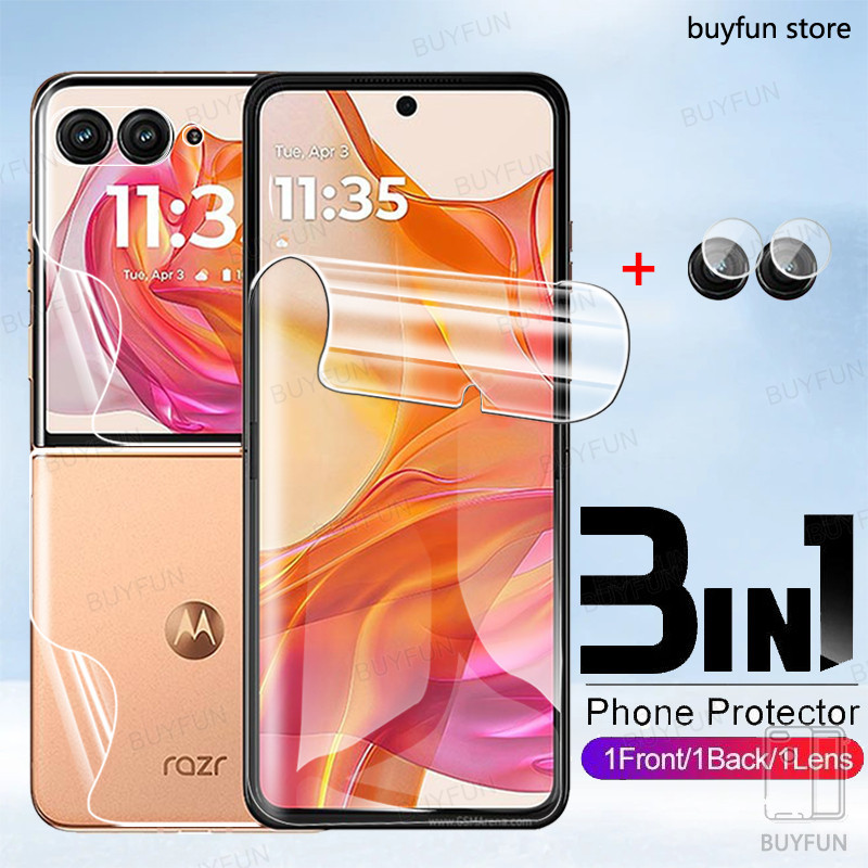 3-in-1 Back Protector +Front Hydrogel Film Screen protectors + lens film For Motorola Razr 50 Ultra Motorola razr+ 2024 Razr5 gen 5 Razr50 razr 4th gen