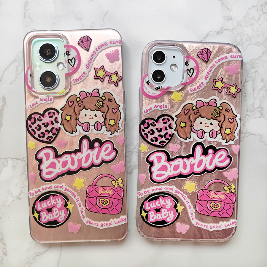 เคส OPPO A60 A79 A77 A78 A16 A38 A18 A16K A17 A98 A57 A55 A53 A77S A5S A12 A58 A92 A74 A95 A94 A93 A76 F9 A5 A9 2020 F9 A31 5G 4G ปลอกน่ารักสีชมพูตุ๊กตาบาร์บี้สาวโทรศัพท์กรณีปก U
