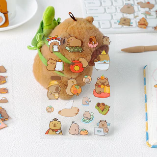 6 แผ่นน่ารักการ์ตูน Capybara Series สติกเกอร์กันน้ํา PET สติกเกอร์สําหรับสมุดภาพตกแต่ง DIY Craft
