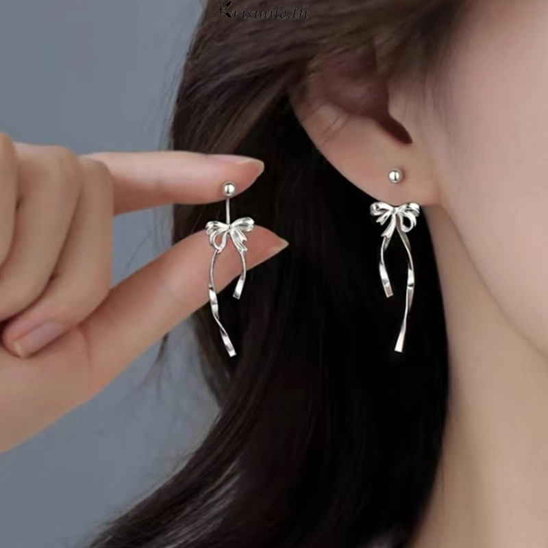 COD-ในไทย💖S925ต่างหู ริบบิ้นโบว์ เรียบง่าย สไตล์เกาหลี สำหรับผู้หญิง เครื่องประดับแฟชั่น ไม่ทําให้แพ้ง่าย สแตนเลส-kri