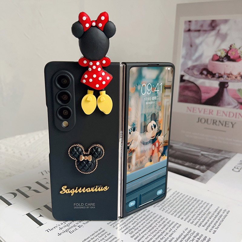 แฟชั่นเกาหลีสุดน่ารัก 3D การ์ตูน Mickey Minnie สีดํา Matte Skin Case สําหรับ Samsung Galaxy Z พับ 7 6 5 4 3 2 5G
