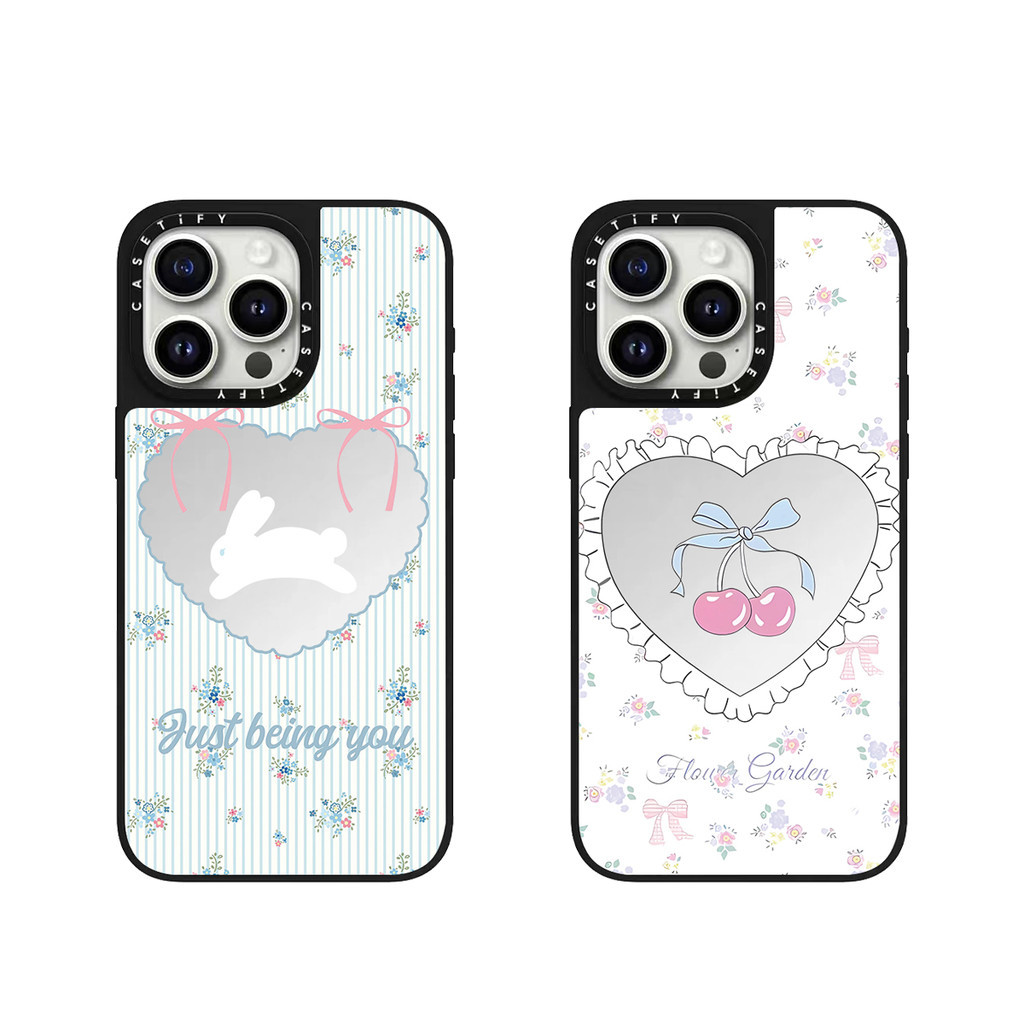 Retro ดอกไม้รักกระต่าย Hard Mirror เคสโทรศัพท์สําหรับ IPhone 16ProMax 15Pro 15 14 13 12 11 Pro Max กรณีห่อกันกระแทก Matte frosted ด้านหลังอะคริลิคฝาครอบ
