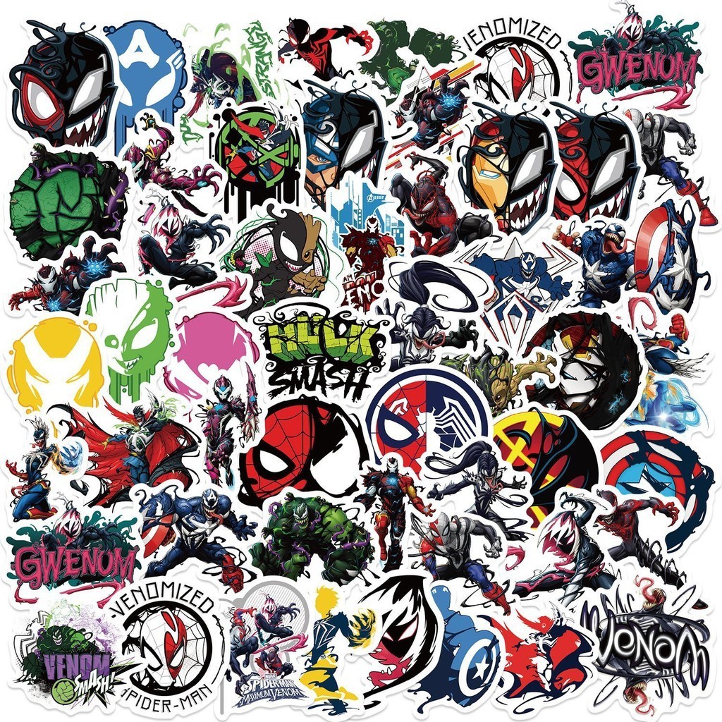 (ที่ได้รับอนุญาต) สติ๊กเกอร์ PVC กันน้ําลายการ์ตูน Venom 50 ชิ้น