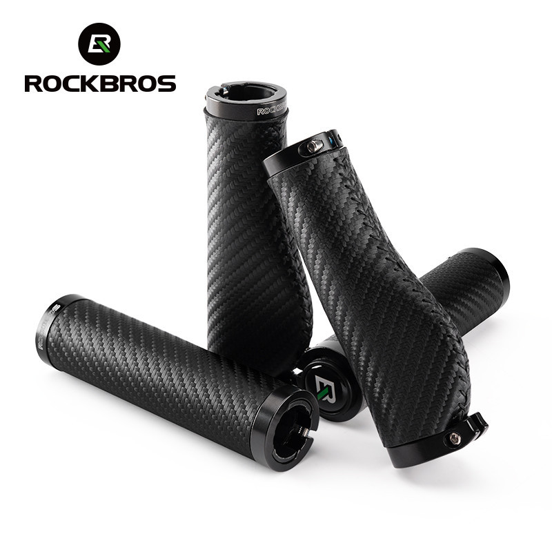 Rockbros จักรยาน Grips หนัง PU Ergonomics นุ่มสบาย Anti Slip Handlebar รูปแบบคาร์บอนอุปกรณ์จักรยาน Universal
