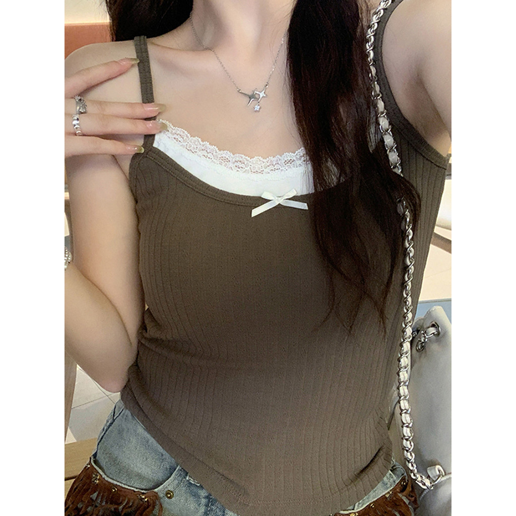 💜Bonnie💜สายเดี่ยว มีฟองน้ำ หลากสี ดีเทลแต่งขอบลูกไม้ ติดโบว์ เซ็กซี่ เสื้อกล้ามผู้หญิง ผ้านุ่ม เรียบหรู - รูปที่ 4