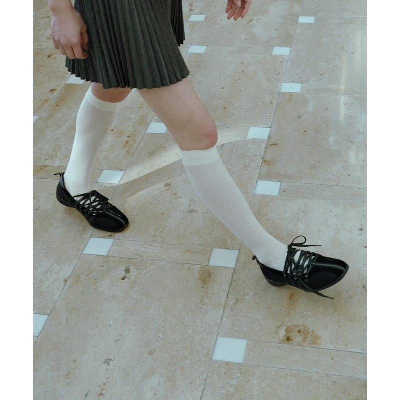 Rockfish Niche Square Toe Cross Laced-Up รองเท้าบัลเล่ต์รองเท้าผู้หญิงกีฬาทํางานรองเท้าแมรี่เจน