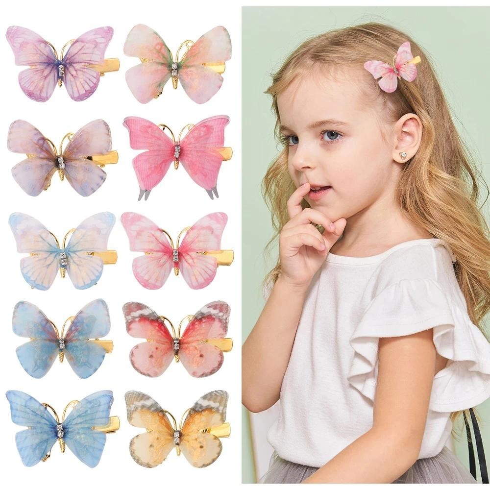 2 ชิ้นที่มีสีสันผีเสื้อ Hairpins สาวคลิปผม Barrettes ผู้หญิงหวานผมเครื่องประดับ Rainbow Headwear แฟชั่นอุปกรณ์เสริมผม