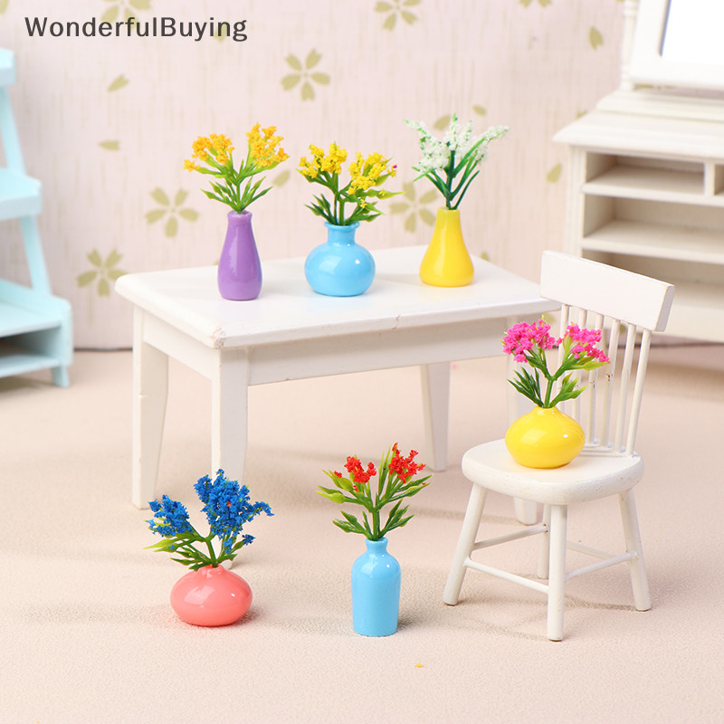 Wbth 1/12 Dollhouse Miniature ดอกไม้แจกันกระถางต้นไม้ตุ๊กตาตกแต่งบ้านของเล่น Micro ภูมิทัศน์ทิวทัศน์ Photo Props Vary