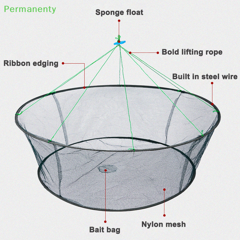 Permanenty 80 ซม.หลวมปากพับ Drop ตกปลาสุทธิกุ้ง Catcher Casg เครือข่ายปลา Eels กับดักกรง Prawn เหยื่อปู Netg สินค้าดี