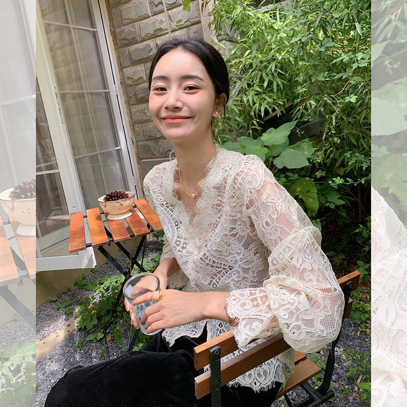 ขายร้อน! เสื้อลูกไม้ F & x เสื้อตัวในลูกไม้หรูหราเสื้อคอวีด้านในเสื้อแขนยาวผู้หญิงฤดูใบไม้ผลิและฤดูใบไม้ร่วง
