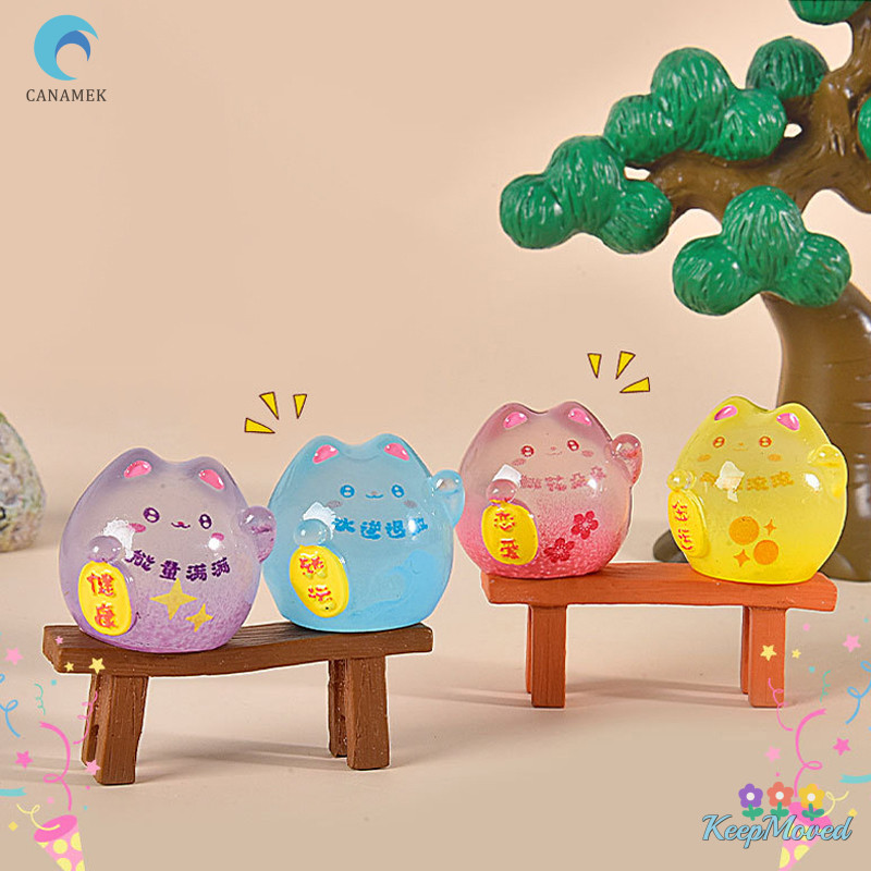 Keepmoved Luminous Mini เรซิ่นขนาดเล็ก Lucky Cat ตุ๊กตาของเล่นตกแต่งภูมิทัศน์ DIY อุปกรณ์เสริมเครื่องประดับของขวัญใหม่