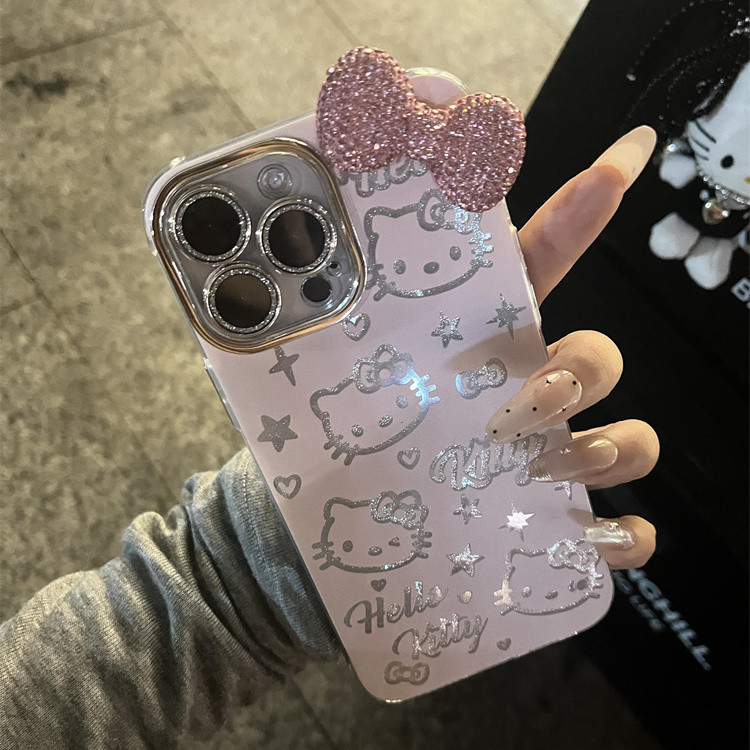 iPhone case เคสไอโฟน กรณีโทรศัพท์มือถือใหม่หรูหราเพชรสีชมพูโบว์คิตตี้แมวเคสโทรศัพท์แอปเปิ้ล15 ไอโฟน14 13 12 11รวมทุกอย่างช็อกทนสาวหัวใจที่กําหนดเองเคสป้องกันโทรศัพท
