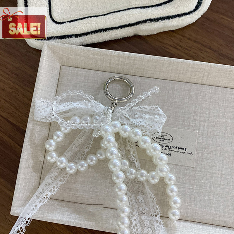 Bl ประณีต Pearls ลูกปัดโบว์พวงกุญแจลูกไม้ Bowknot โทรศัพท์ Keyring กระเป๋าจี้สําหรับกุญแจรถกระเป๋าสตางค์กระเป๋าเป้สะพายหลัง Ch A