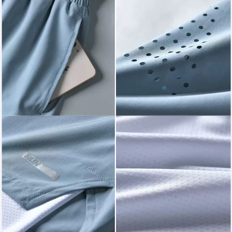 MANSTR กางเกงกีฬาขาสั้น 2in1 ตาข่ายสองชั้น M-5XL ชาย/หญิง สีดำ/เทา/ฟ้า thumbnail 6