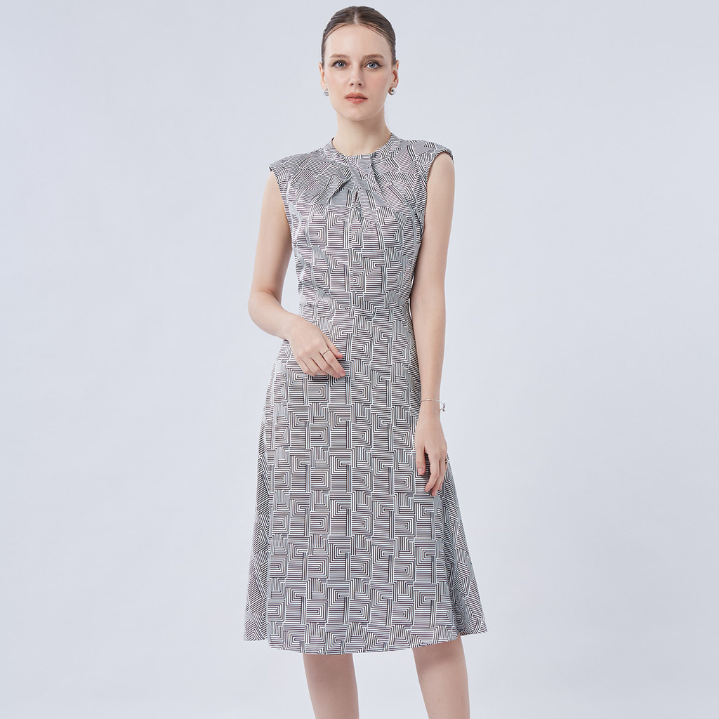 ESPADA เดรสแขนกุดลายจีโอเมตริก ผู้หญิง | Geometric Print Sleeveless Dress | 04934