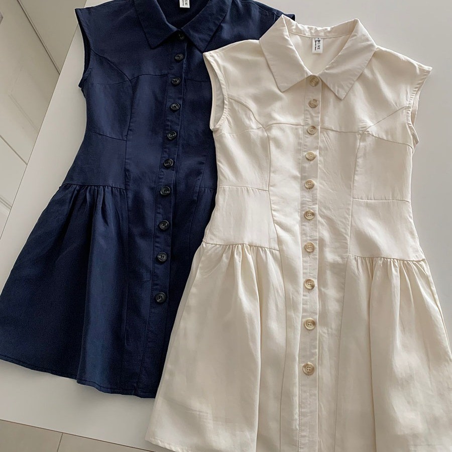 Luna shop ใหม่ภาษาฝรั่งเศสคําLapelแขนสั้นชุดฤดูร้อนอ่อนโยนเอวแคบSlimmerดูสีทึบแฟชั่นชุดสั้น