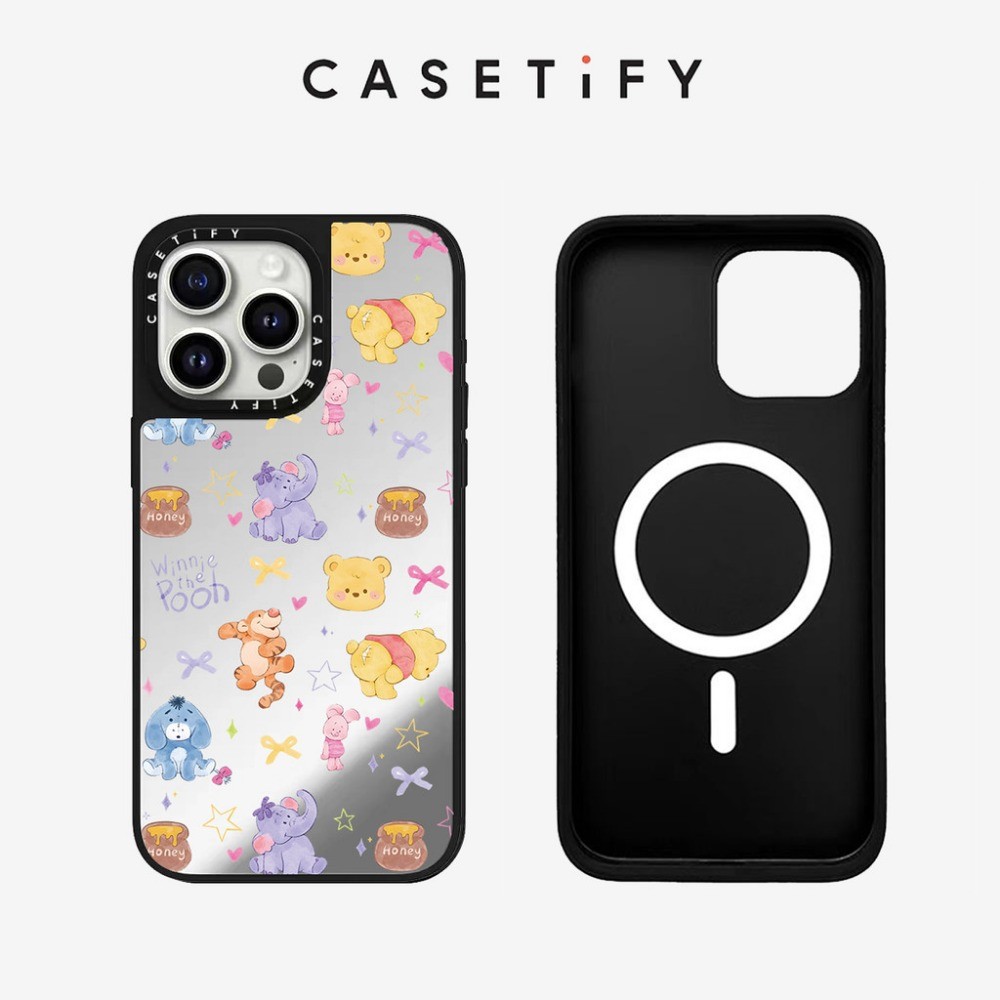 Magnetic Q-version Winnie the Pooh Mirror Hardเคสโทรศัพท์ปลอกสําหรับIPhone 15 ProMax 15Pro 15 14 13 12 11 Pro Maxกรณีห่อกันกระแทกด้านหลังอะคริลิคใสฝาครอบ