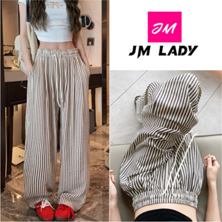 กางเกงลำลอง กางเกงขายาว ลายทาง เอวยืดเยอะ เเมทช์ง่าย ผ้าเย็น…