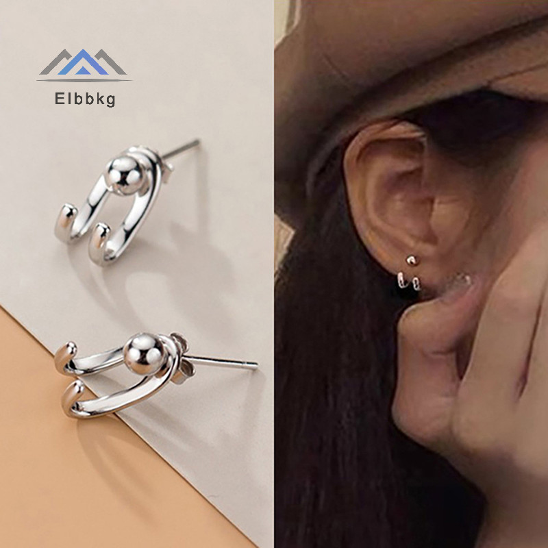Eibbkg เครื่องประดับ S925 ต่างหูสตั๊ดเงินแฟชั่นเกาหลีสายคู่ต่างหูลูกปัดแสงลดราคา