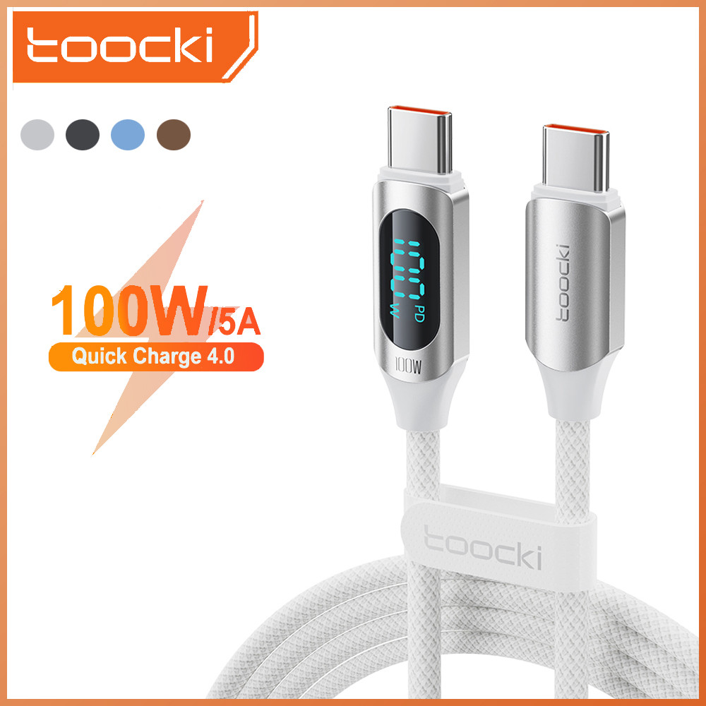 Toocki 100W CC PD LED Digital Display Cable 6A USB Type C Data Wire Quick Charge 4.0 Fast Charging Line Type CL USB-L สายถักไนลอน