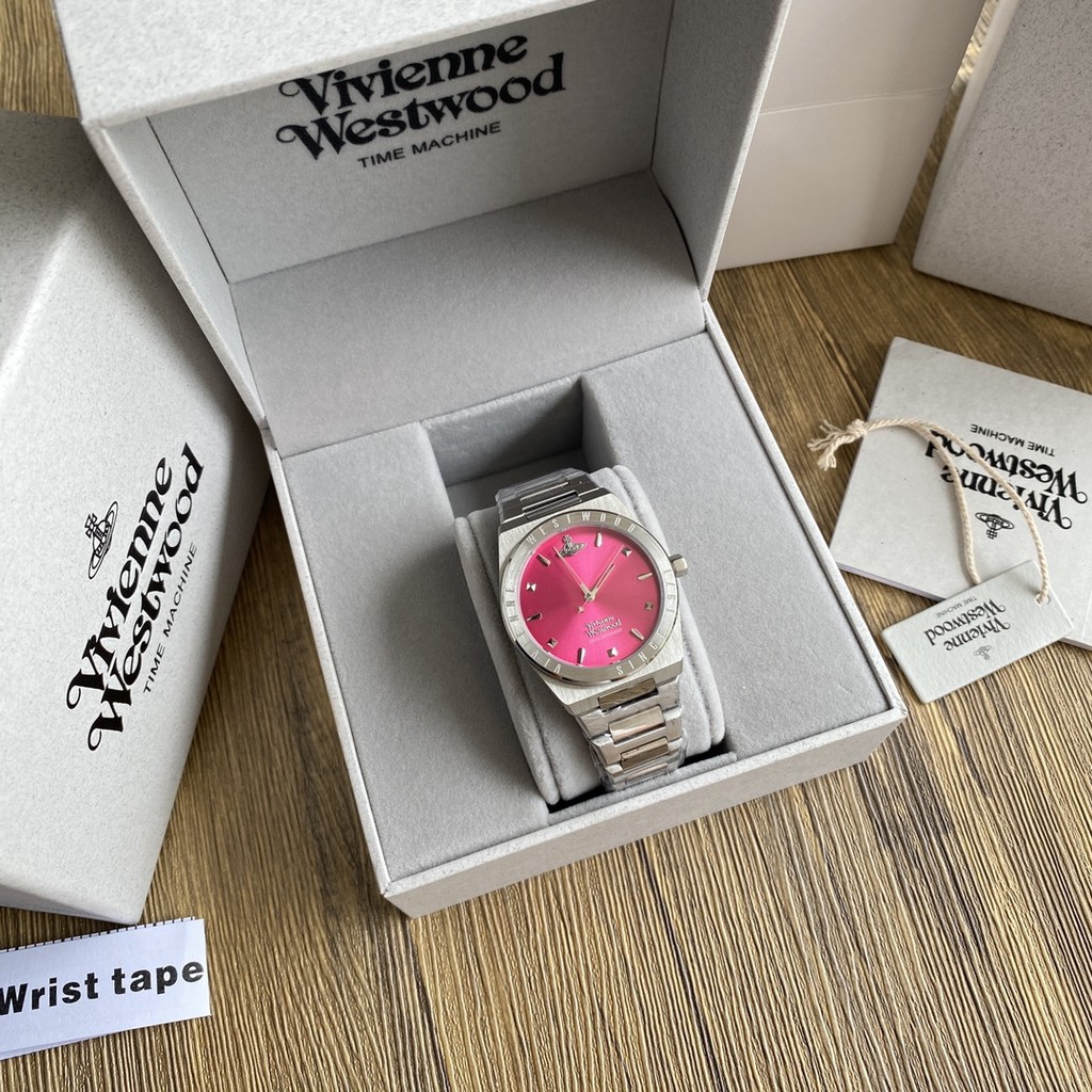 Vivienne westwood Pink Sun Pattern Dial พร้อมสายสแตนเลส VV244 นาฬิกา 33MM Box