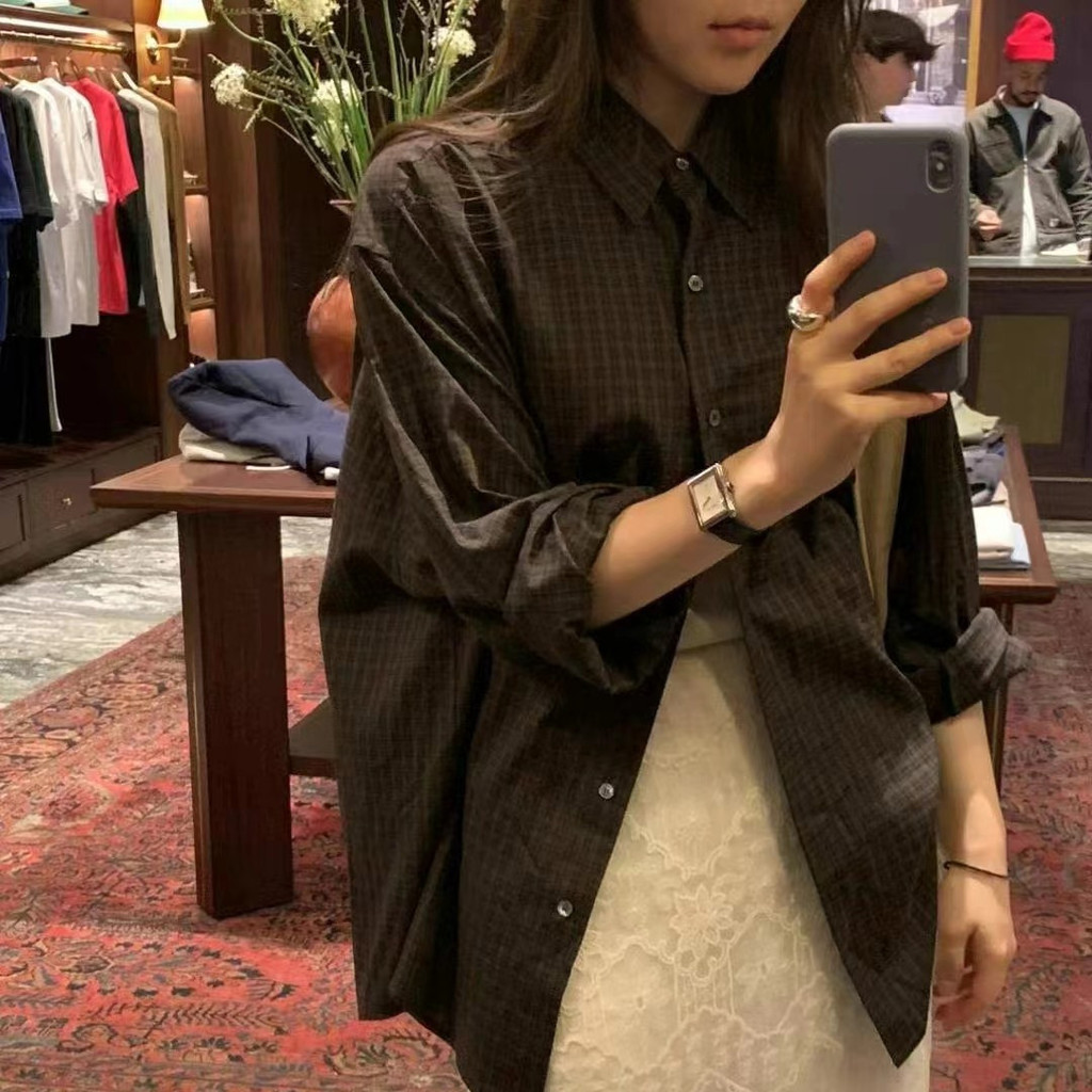 [Faithรับ] 2025 ฤดูใบไม้ร่วงเกาหลี Dongdaemun OU * CE หลวมการออกแบบย้อนยุคตรวจสอบเสื้อด้านบน