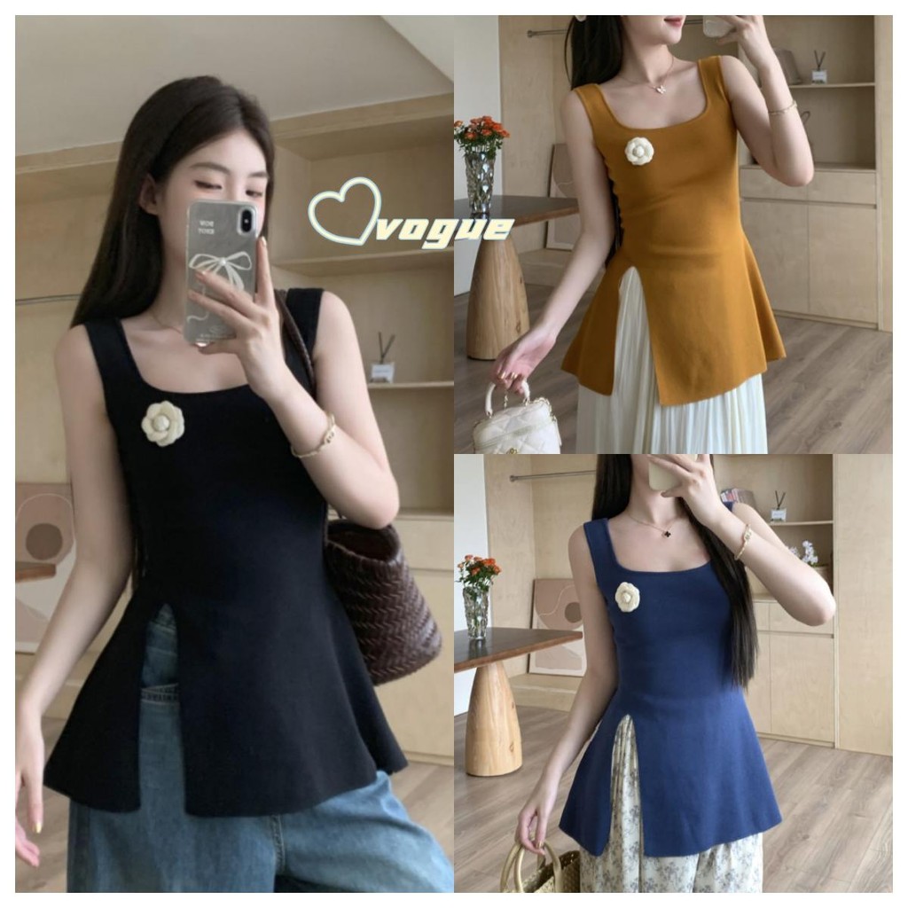Vogue พร้อมส่ง ดีมาก เสื้อกั๊กคอเหลี่ยม ร่องด้านล่าง แบบยาว (M5K88)